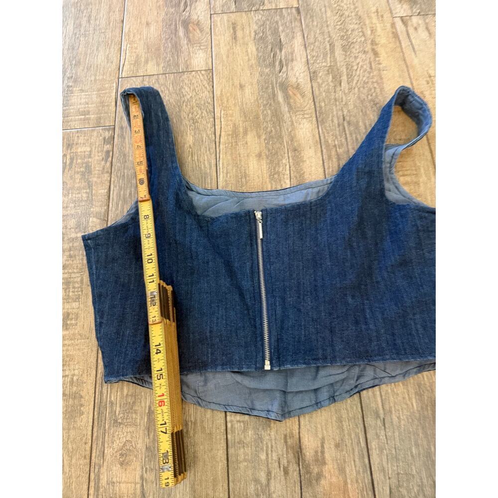 Mi Ami Corset Crop Top Saveena Size Large Navy Denim Square Neck Back Zip - Picture 3 of 7